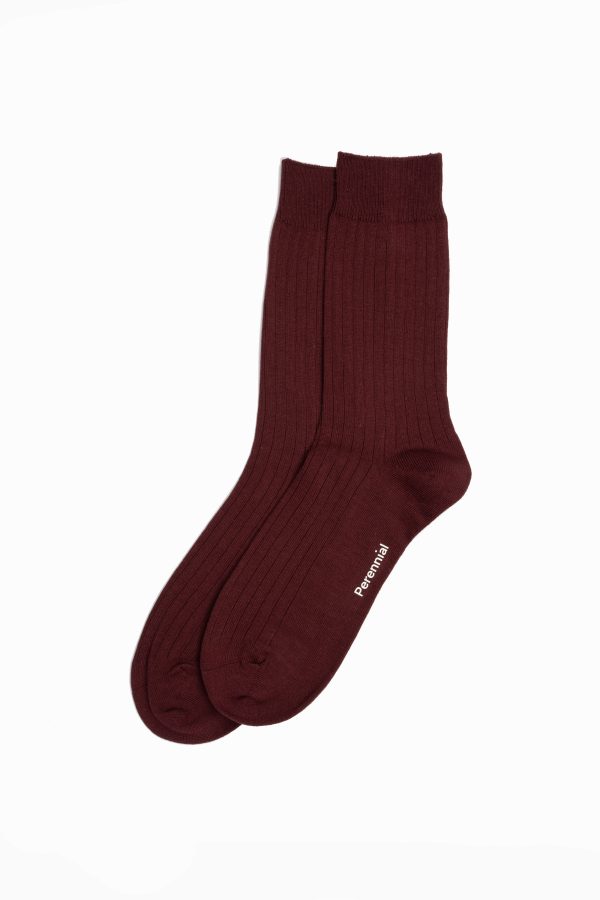 Cotton Fine Rib Socks - Burgandy