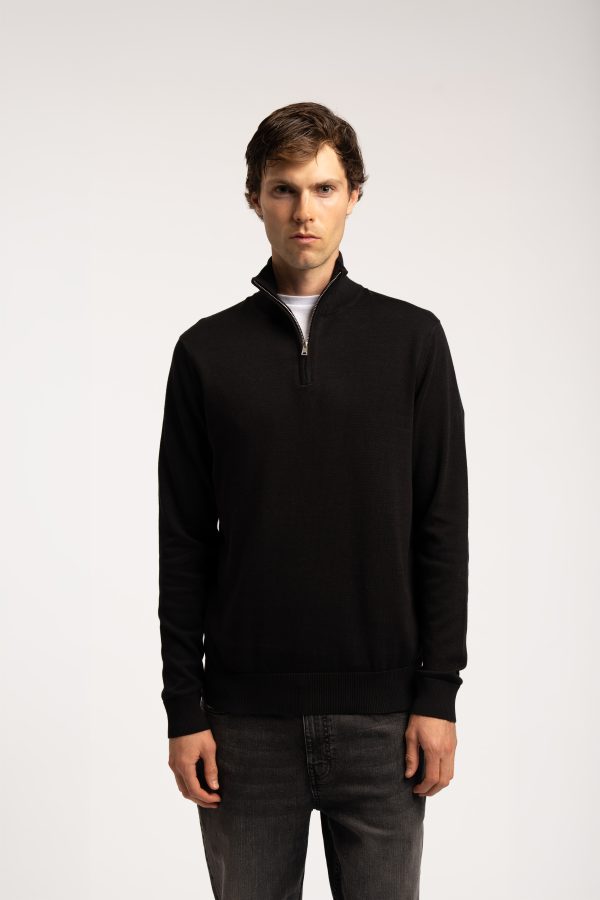 Fine Knit Half Zip Jumper – Black