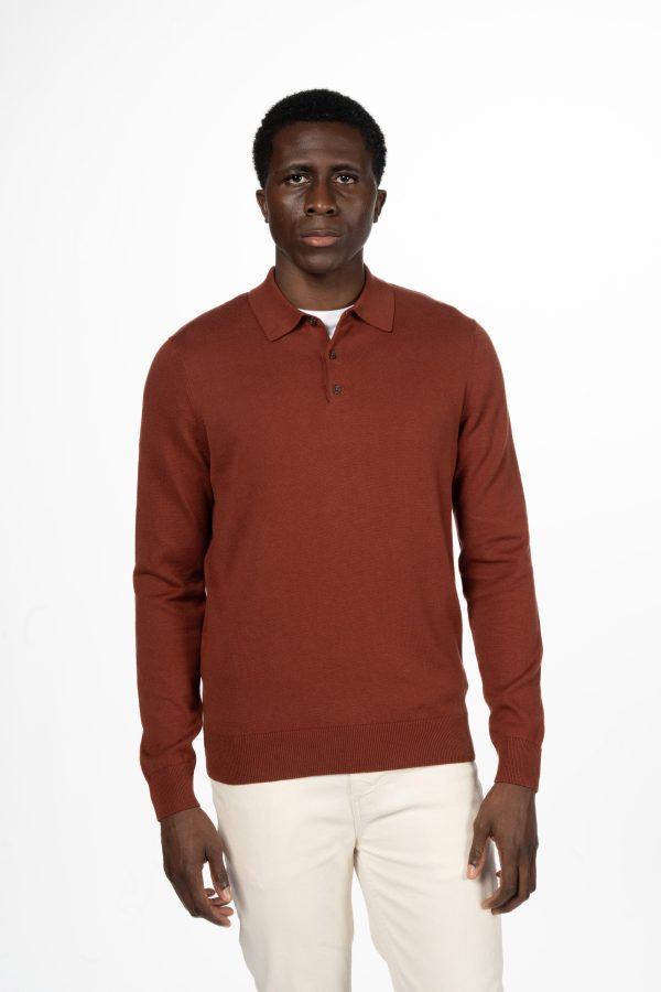 Fine Knit Polo Jumper – Burnt Orange