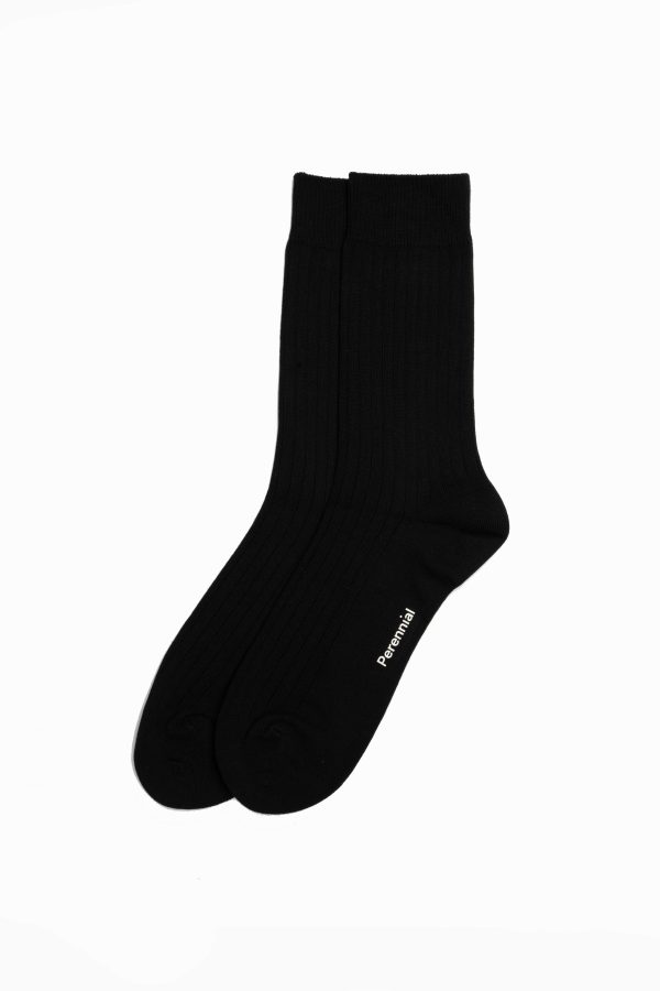 Cotton Fine Rib Socks - Black