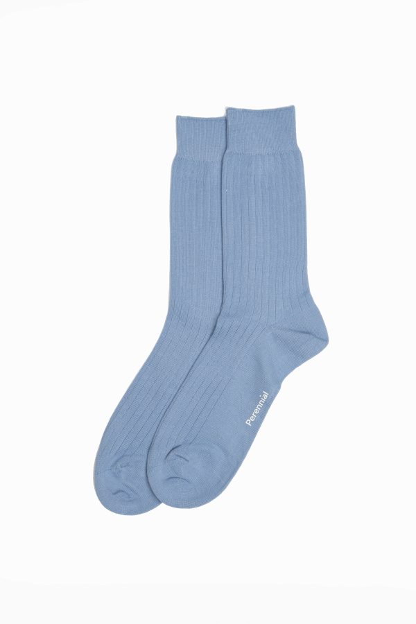 Cotton Fine Rib Socks - Blue