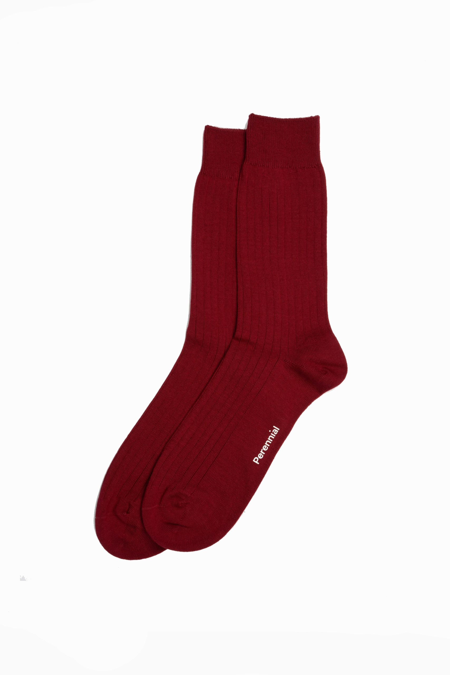 Cotton Fine Rib Socks - Deep Red