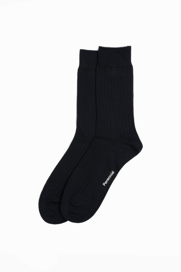 Cotton Fine Rib Socks - Navy