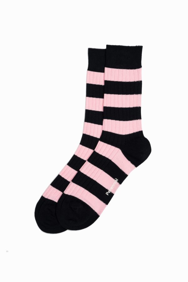Cotton Rugby Stripe Socks - Pink