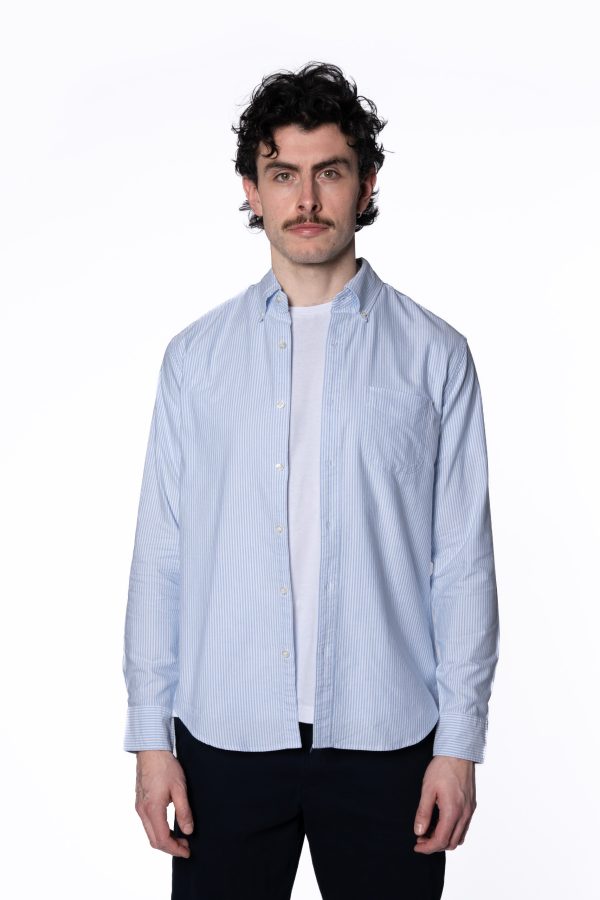 Tailored Fit Striped Oxford Shirt – Sky Blue - L