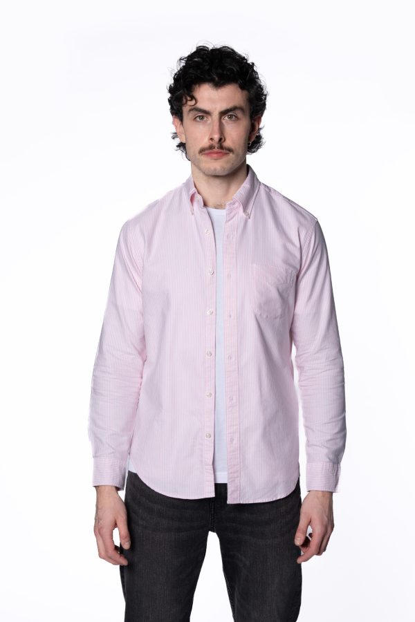 Tailored Fit Striped Oxford Shirt – Pink