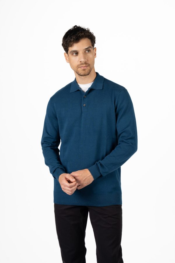 Fine Knit Polo Jumper – Teal