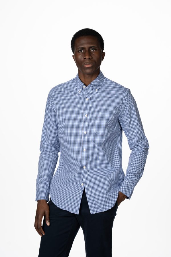 Tailored Fit Gingham Poplin Shirt - Royal Blue - L