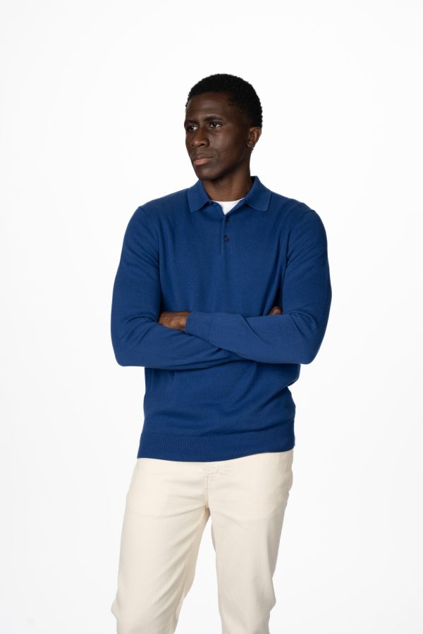 Fine Knit Polo Jumper – Cobalt