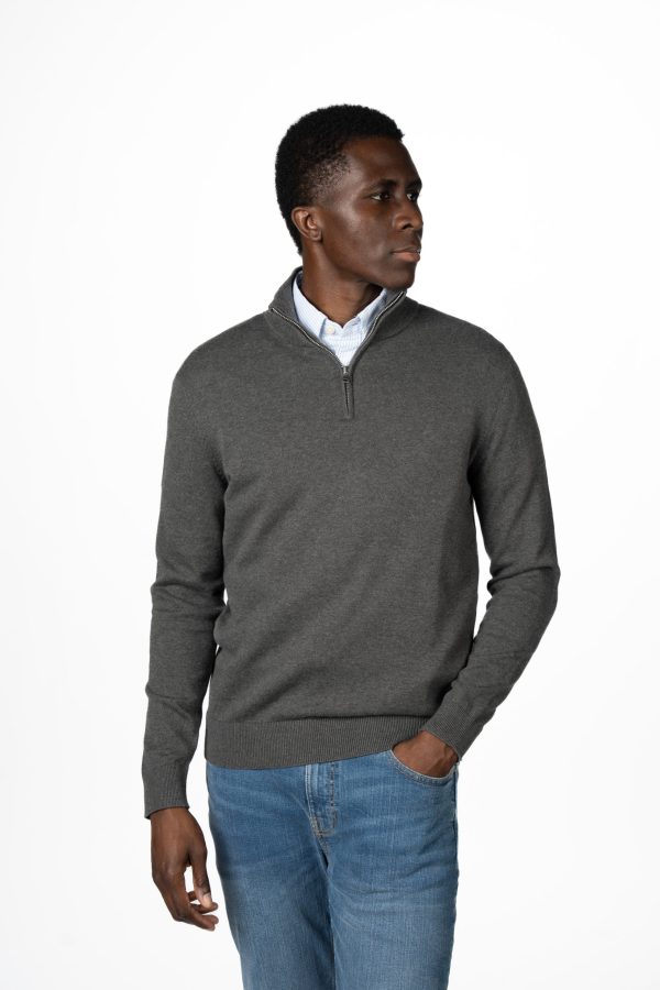 Fine Knit Half Zip Jumper – Grey Melange