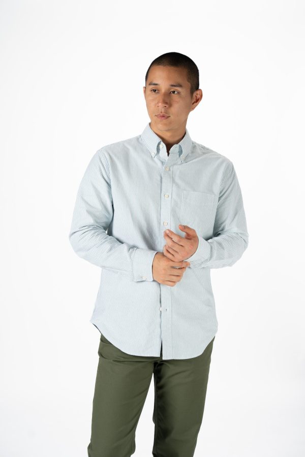 Tailored Fit Striped Oxford Shirt – Green