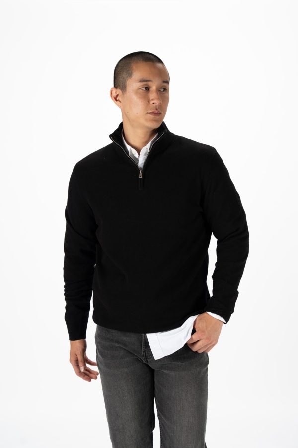 Fine Knit Half Zip Jumper – Black