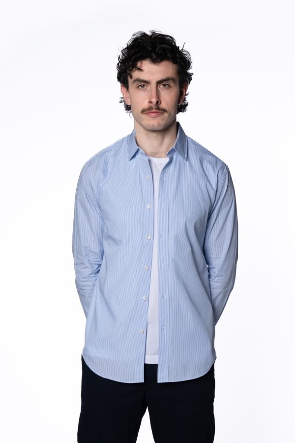 Tailored Fit Stripe Poplin Shirt - Blue