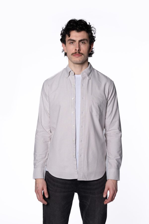Tailored Fit Striped Oxford Shirt – Stone