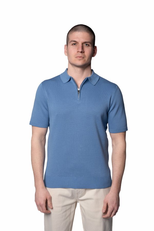 Zipped Polo – Cornflower Blue