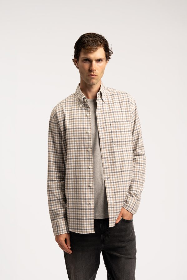 Tailored Fit Flannel Tattersall Check – Stone