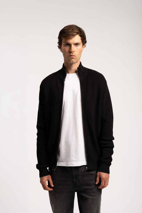 Fisherman's Zip Up Cardigan - Black