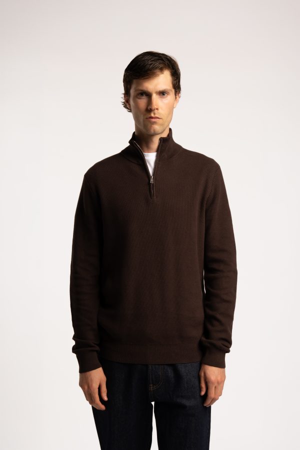 Honeycomb Half Zip Jumper – Brown