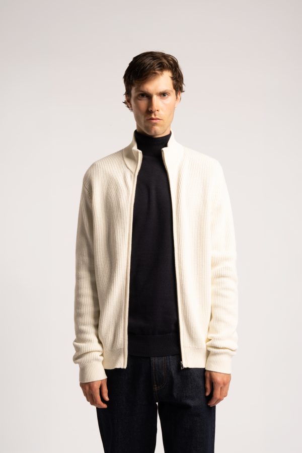 Fisherman's Zip Up Cardigan - Ecru