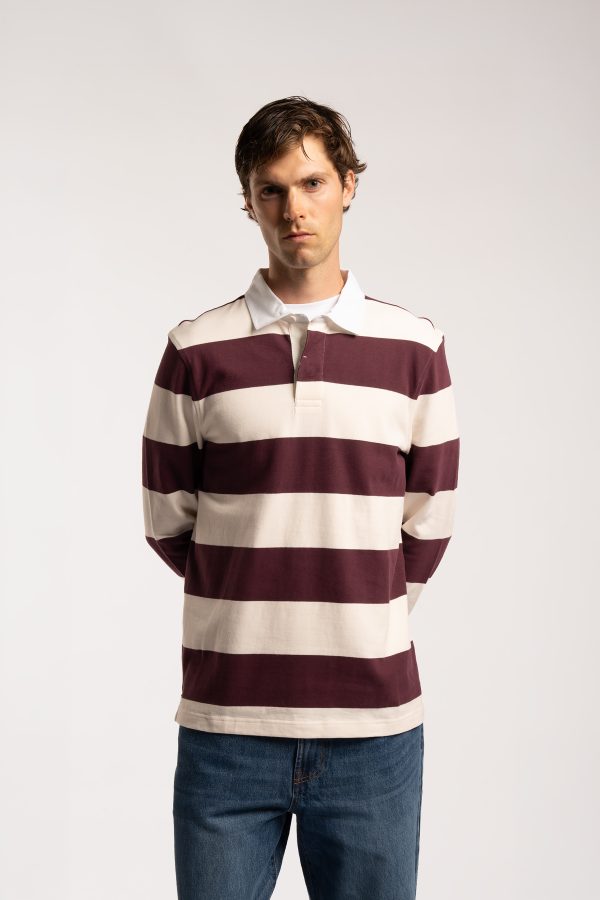Brushed Cotton Striped Rugger – Burgandy / Ecru