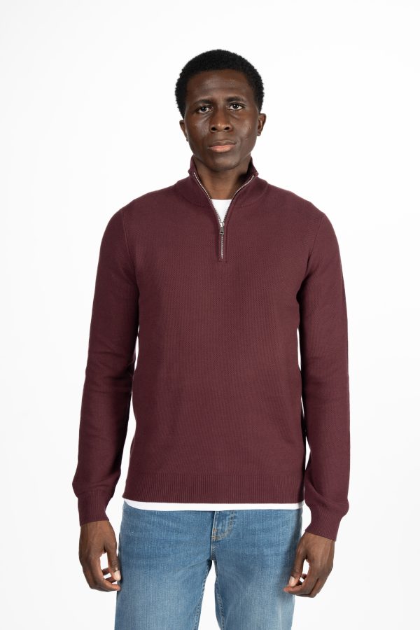 Honeycomb Half Zip Jumper – Burgandy